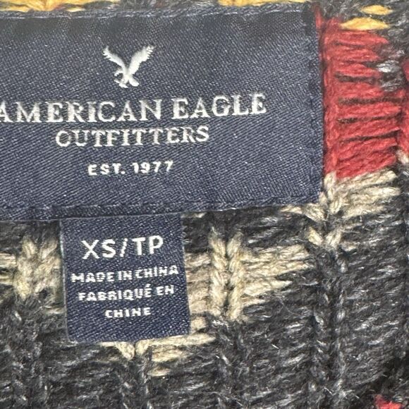 American Eagle Sweater Hoodie Southwest Aztec Knit Cotton Henley Men’s XS - Picture 3 of 4